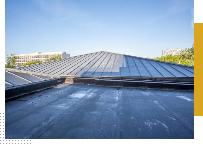 A flat roof with a metal seam.